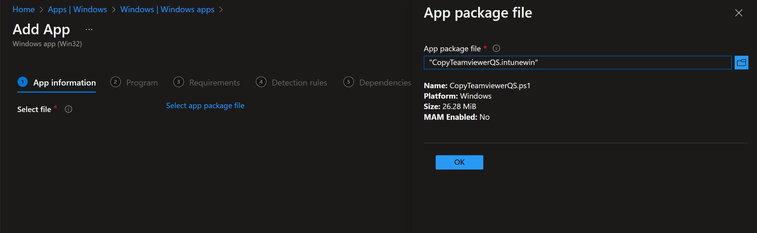 Adding a Windows (Win32) app in Intune